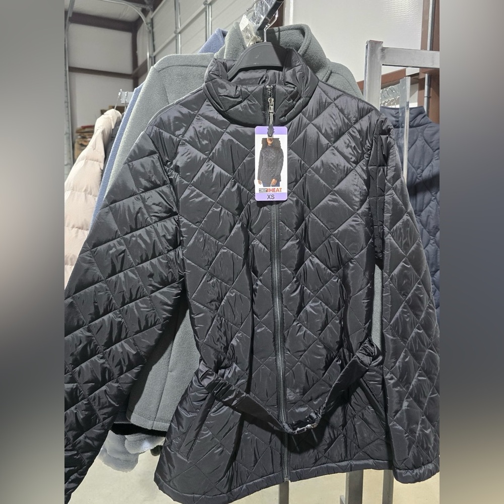 32 Degrees Ladies' Belted Diamond Quilt Jacket Black